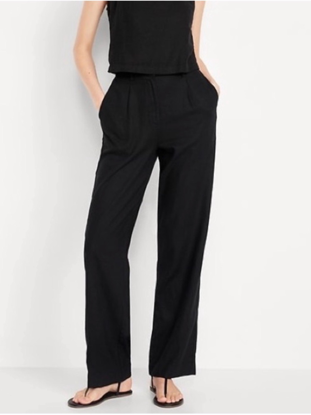 Old Navy Taylor Black Extra High-Rise Wide Leg Linen-Blend Trousers Large